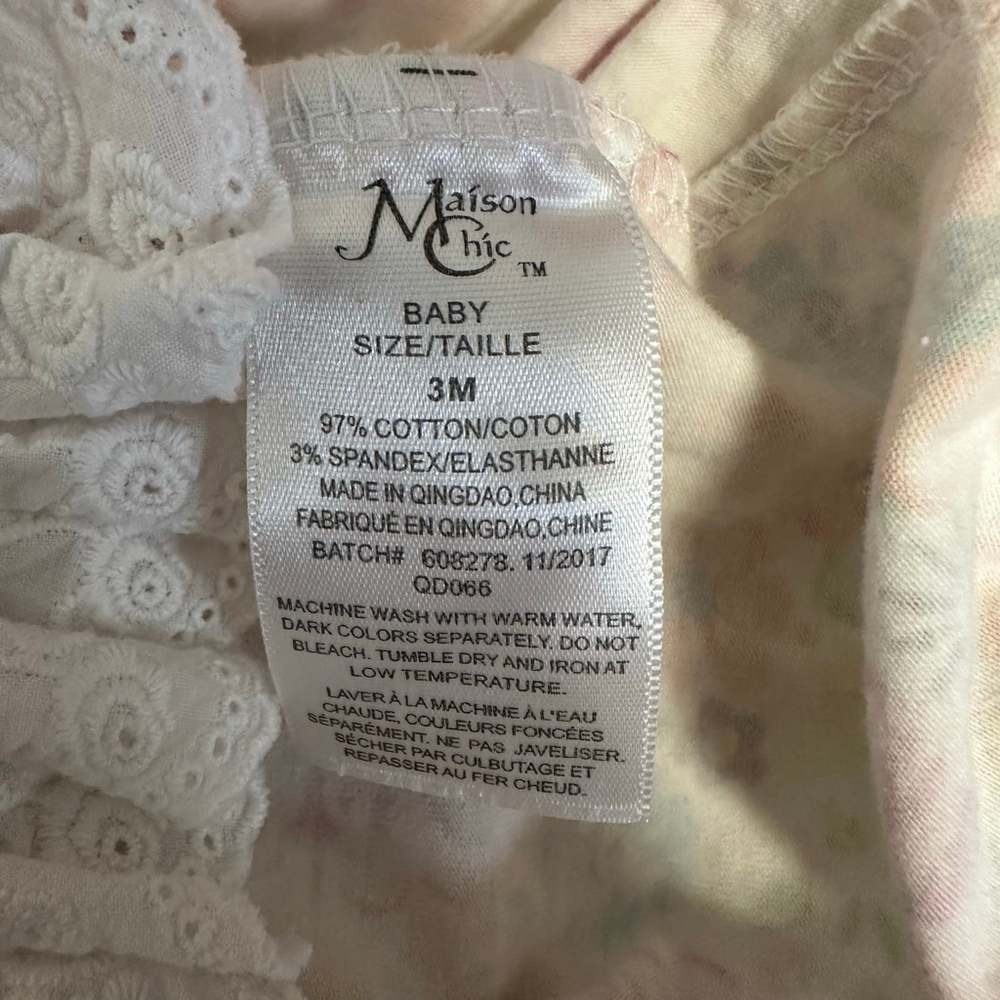Baby Girl Maison Chic White Multi-color Floral Nightgown 3 Months Ruffles - Picture 5 of 11